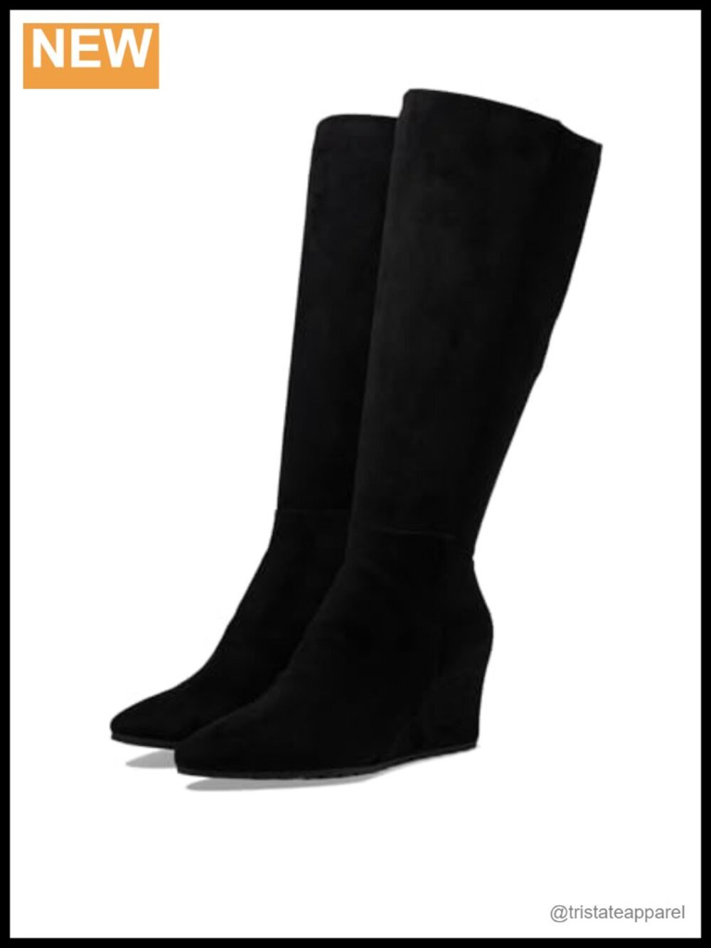 Faux Suede Knee High Wedge Heel Tall Boots Almond Toe Zip Closure